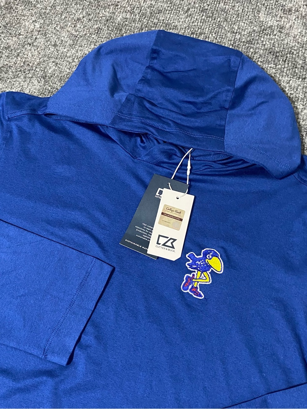 Kansas Jayhawks 1912 Throwback Logo Cutter & Buck Mens M Comfort Hooded Shirt